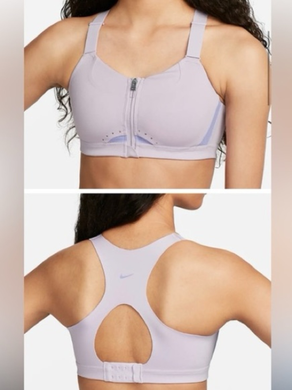 Nike Dri Fit Alpha Lilac Front-Zip High-Impact Racerback Sports Bra